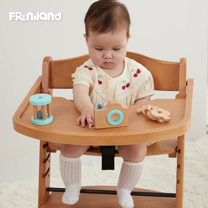 FReniland Wooden Montessori Toys, 4-Piece Wooden Baby Toy, Rainbow Stacking Ring,Car Push and Pull Toy, Rocket Stacking Ring Babys Toys,Newborn Baby Gift Sets for Boys and Girls