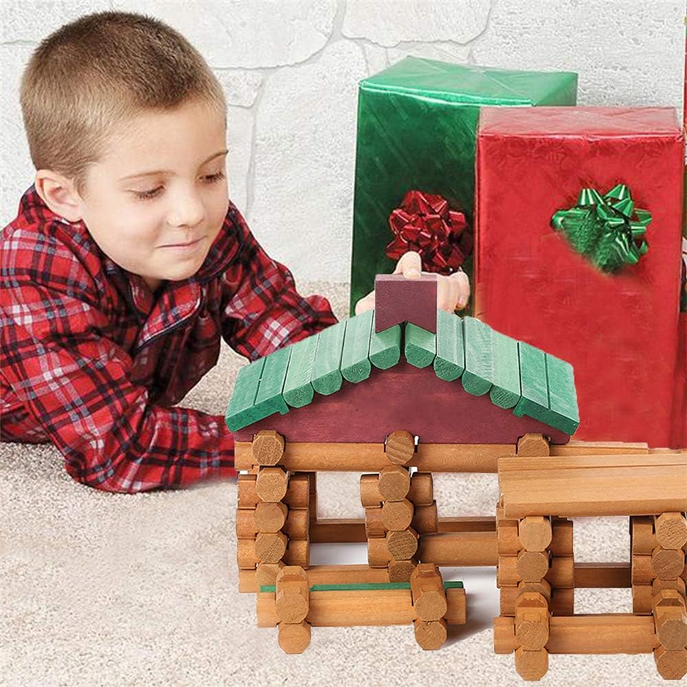 Joqutoys 90 Pcs Wood Building Blocks Toy for Toddlers, Classic Wooden Cabin Log Set Preschool Education Toy, Creative Construction Engineering Educational Toys for 3 4 5 6 Years Boys