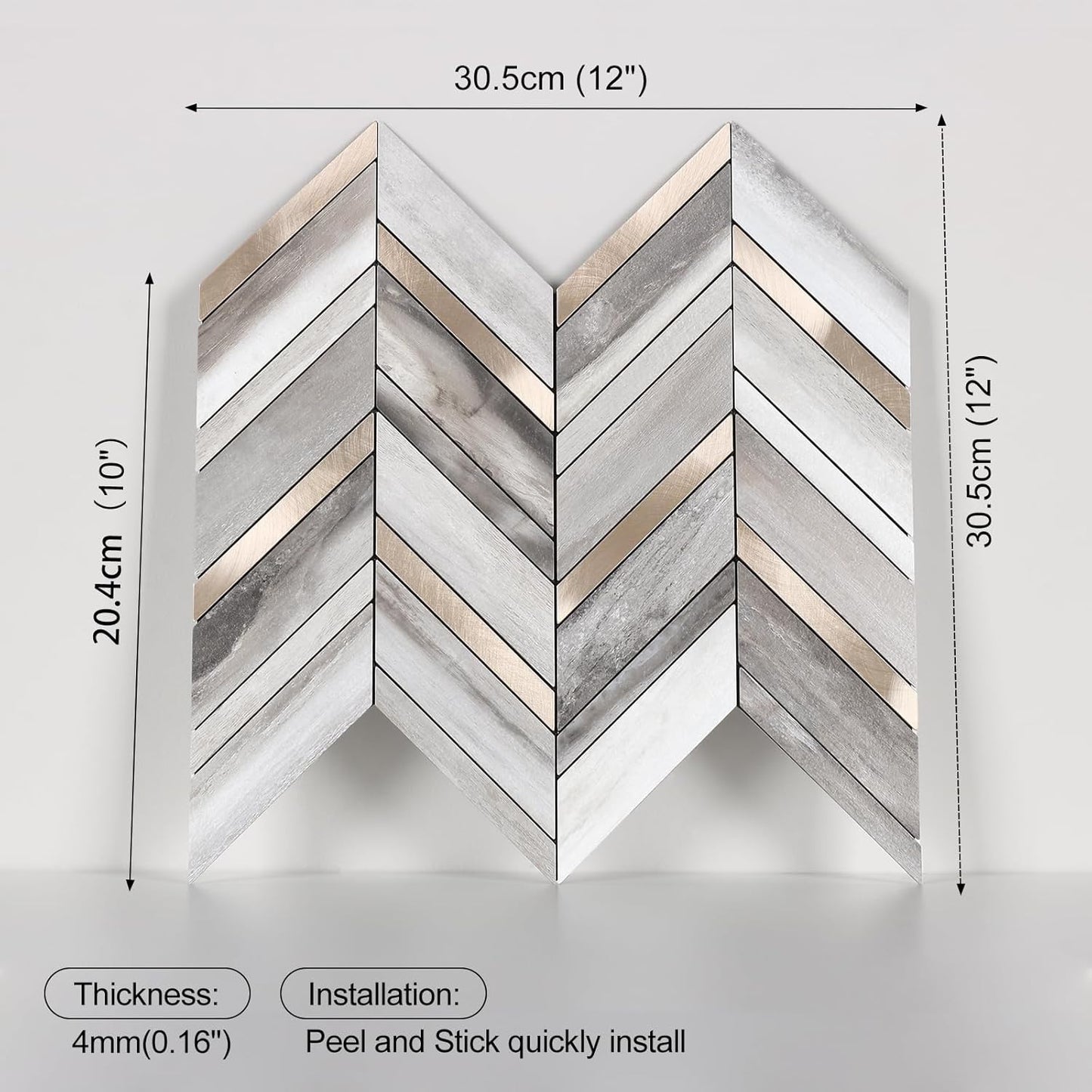 Yipscazo 10 Sheets Herringbone Backsplash Peel and Stick Tile, Marble Calacata Mixed Metal Gold PVC Stick on Backsplash for Kitchen, Waterproof Self Adhesive Wall Tile for Bathroom