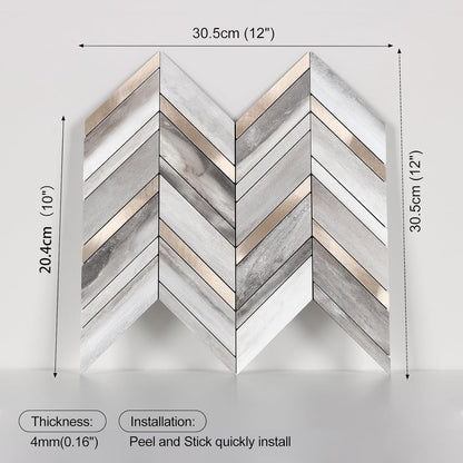 Yipscazo 10 Sheets Herringbone Backsplash Peel and Stick Tile, Marble Calacata Mixed Metal Gold PVC Stick on Backsplash for Kitchen, Waterproof Self Adhesive Wall Tile for Bathroom
