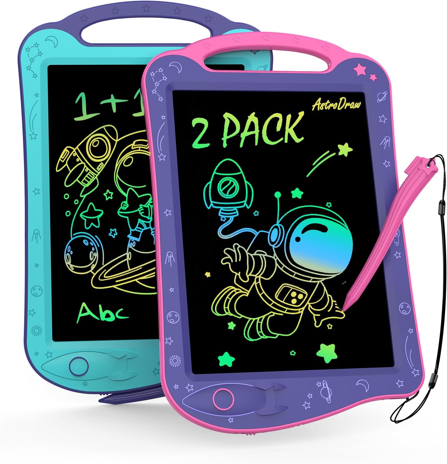 [ClimatePartner Certified] HOMESTEC Astrodraw Drawing Pad, Colorful LCD Writing Tablet for Kids, Doodle Board for Toddlers 3 4 5 6 Years Old, Travel Toy Birthday Gift for Boys Girls (Aqua/Purple)