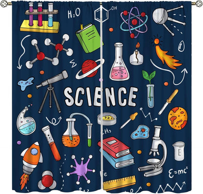 Science Physics Window Curtains, Abstract Math Chemistry Curtain Scientist Graffiti Print Window Treatments for Kids Teens Bedroom Living Room Kitchen Set 2 Panels,42x63 Inches