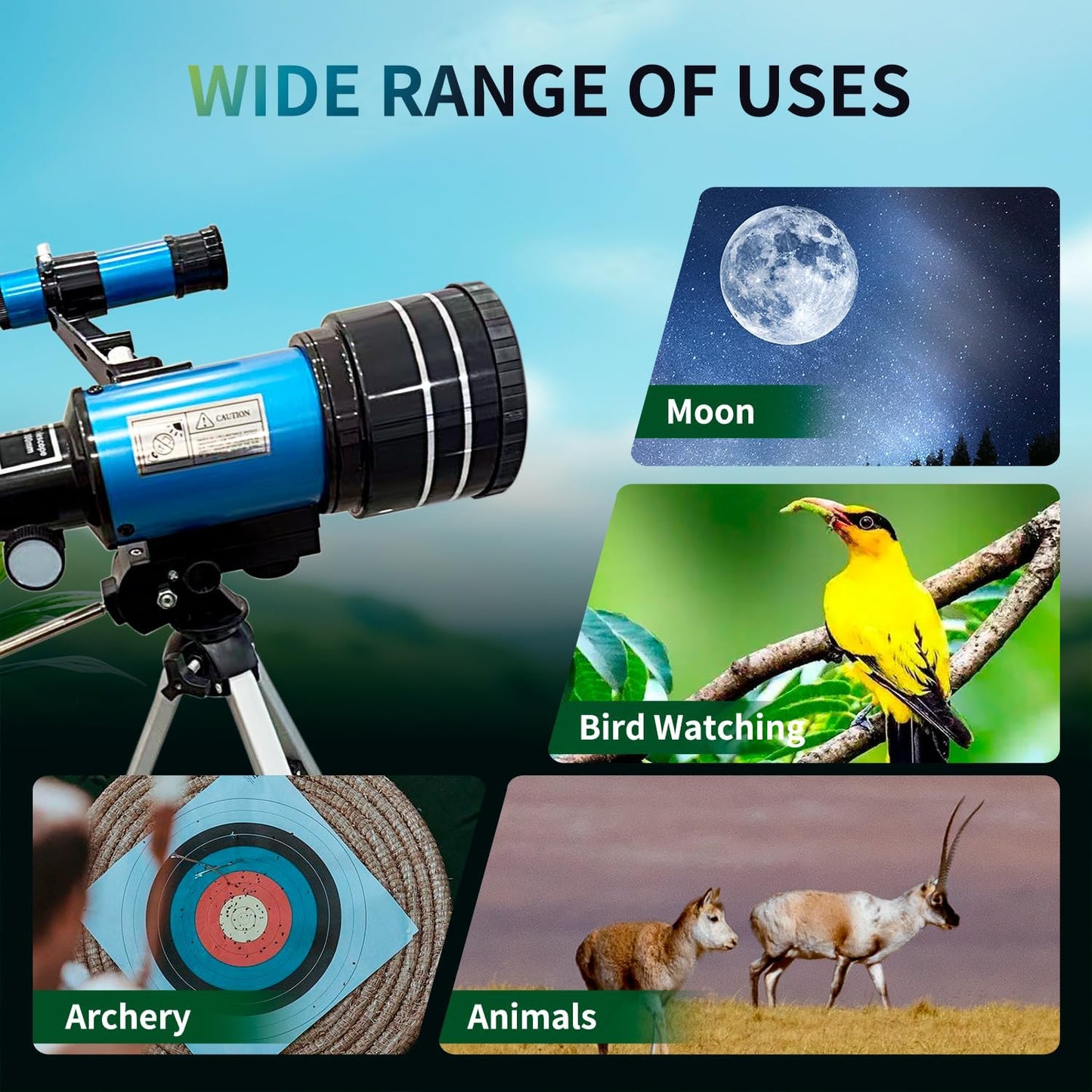 Astronomical Astronomical Telescope 150X High-Powered,Portable with 70mm Aperture (HD Refractor, Tripod, Phone Adapter, and Wireless Remote) Ideal for Stargazing and Space Exploration
