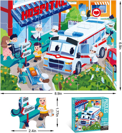 Puzzles for Kids Ages 3-8 Year Old,35pcs Jigsaw Puzzles for Toddlers & Children Ages 4-6，Educational Floor Puzzles with Storage Box for Gifts（Fire Engine）