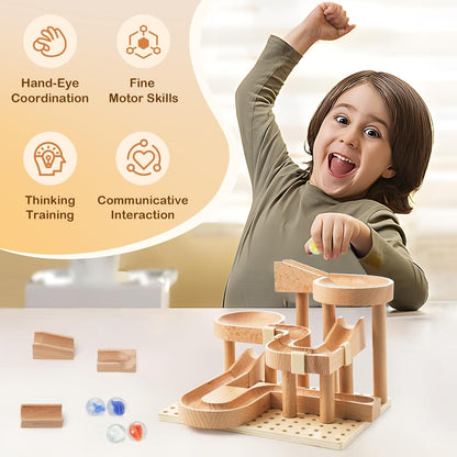 Wooden Marble Runs for Kids 4-8, 38 Pcs Marble Rush Track Maze Construction Play Set, STEM Learning Toys, Wood Building Blocks Toys, Gift for Boys & Girls