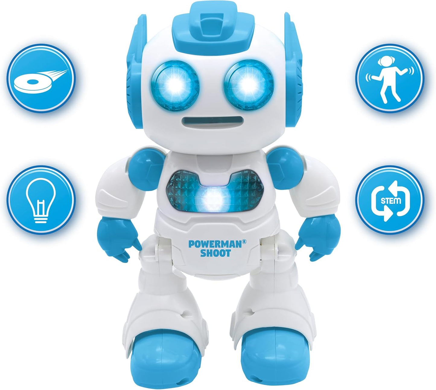 LEXiBOOK Powerman Max - Remote Control Walking Talking Toy Robot STEM Programmable Dances Sings Telling 10,000 Stories 300+ Learning Quiz Shooting Discs and Voice Repeat for Kids 4+ - ROB80EN, White