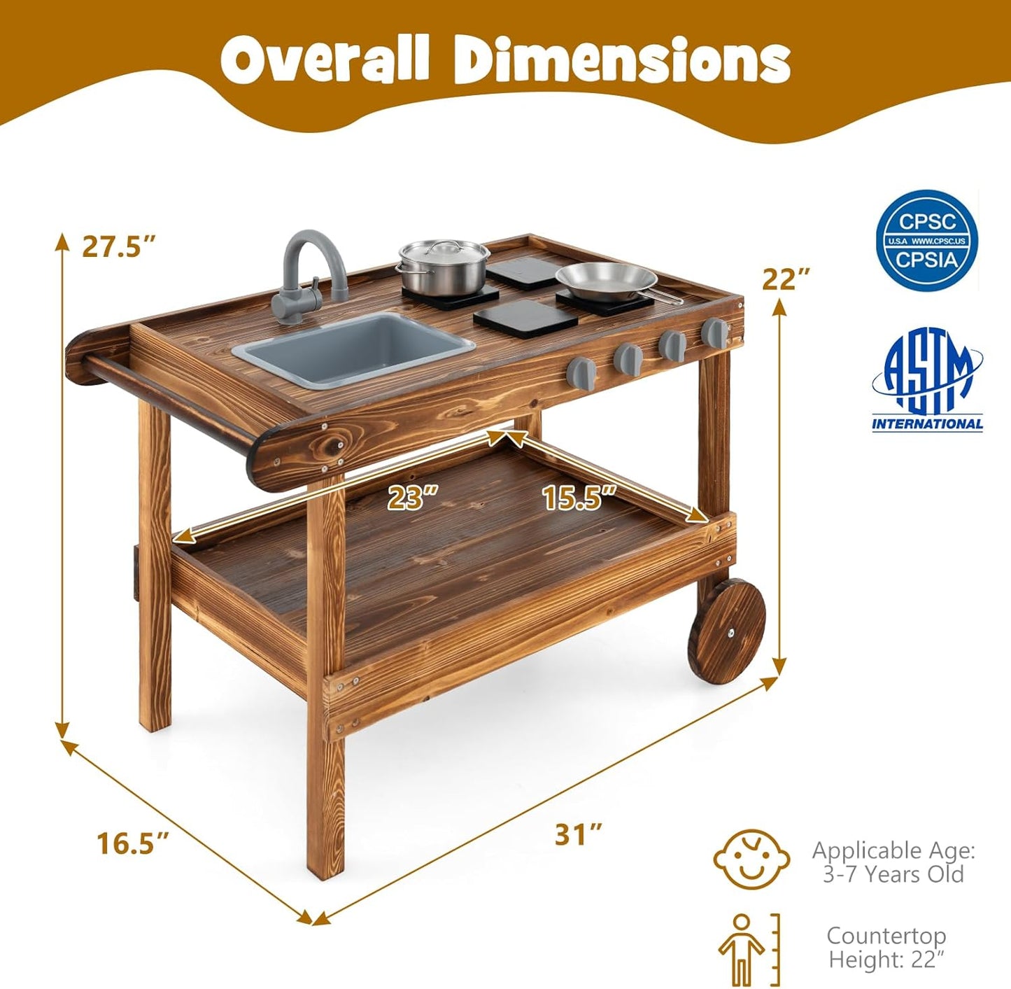 KOTEK Mud Kitchen with Canopy, Outdoor Play Kitchen with Removable Sink, Chalkboard, 4 Stoves, Cooking Accessories & Storage Cabinet, Wooden Toy Kitchen Playset for Kids Age 3+