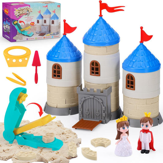 Crelloci House Building Play Sand Toys, House Mold 1.7lbs Magic Sand 4 Tools & Dog Slide Model, Construction Sensory Toy Magnetic Sand Set, Gift for Kids Boys Girls Age 3-8
