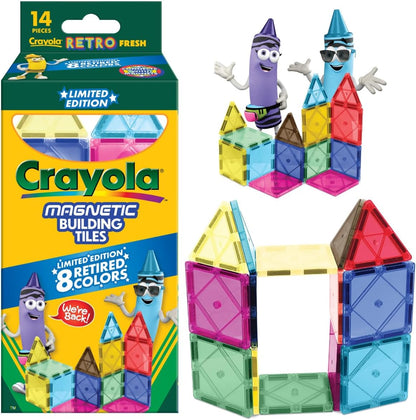 CreateOn Crayola Magnetic Tiles, Building Set for Kids, Magnetic Toys for Kids, Travel Toys, Classroom Sensory Toy Blocks, STEM & Montessori Tools for Boys & Girls Ages 3+, 14-Piece Set (Glitter)