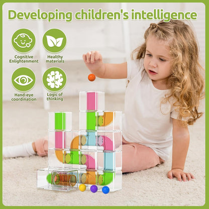 Marble Run for Kids - 133 PCS Construction Building Blocks Toys with Plastic Marbles, Maze Marble Track STEM Educational Toy, Birthday Gifts for Boys and Girls