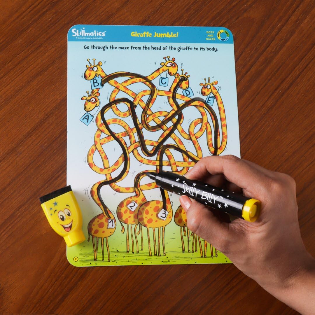 Skillmatics Educational Game - Dots & Mazes, Reusable Activity Mats with Dry Erase Marker, Gifts, Travel Toy, Ages 3 to 6