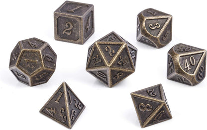 DnDnD Heavy Polyhedral Metal Dice Set with Metal Box, 7-die Shiny Blue Surface with Golden Number for RPG,Dungeons and Dragons,Pathfinder,Shadowrun,D&D,Role Palying Game and Math Teaching - Colors A
