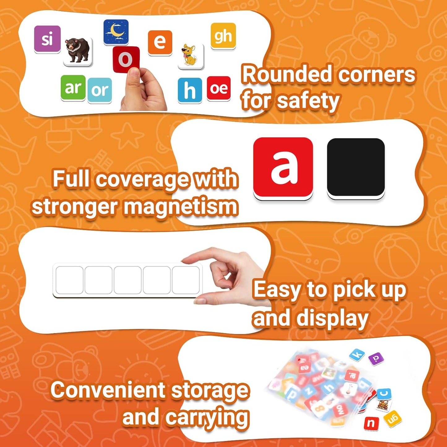 140 Phonics Magnetic Letters Tiles,Learning Letter with Magnet Spelling Board Phonics Games Letter Tiles Phonemic Awareness Alphabet Magnets Magnetic Elkonin Box for Preschool Kindergarten Classroom