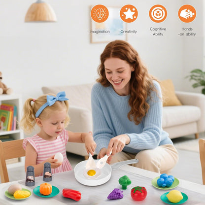 150Pcs Kitchen Playset, Toddlers Pretend Cooking Cookware Accessories, Food, Picnic Blanket, Fruits, Veges, 2Pack Shopping Storage Basket, Dessert and Prop Money, Gift for Kids (Pink)