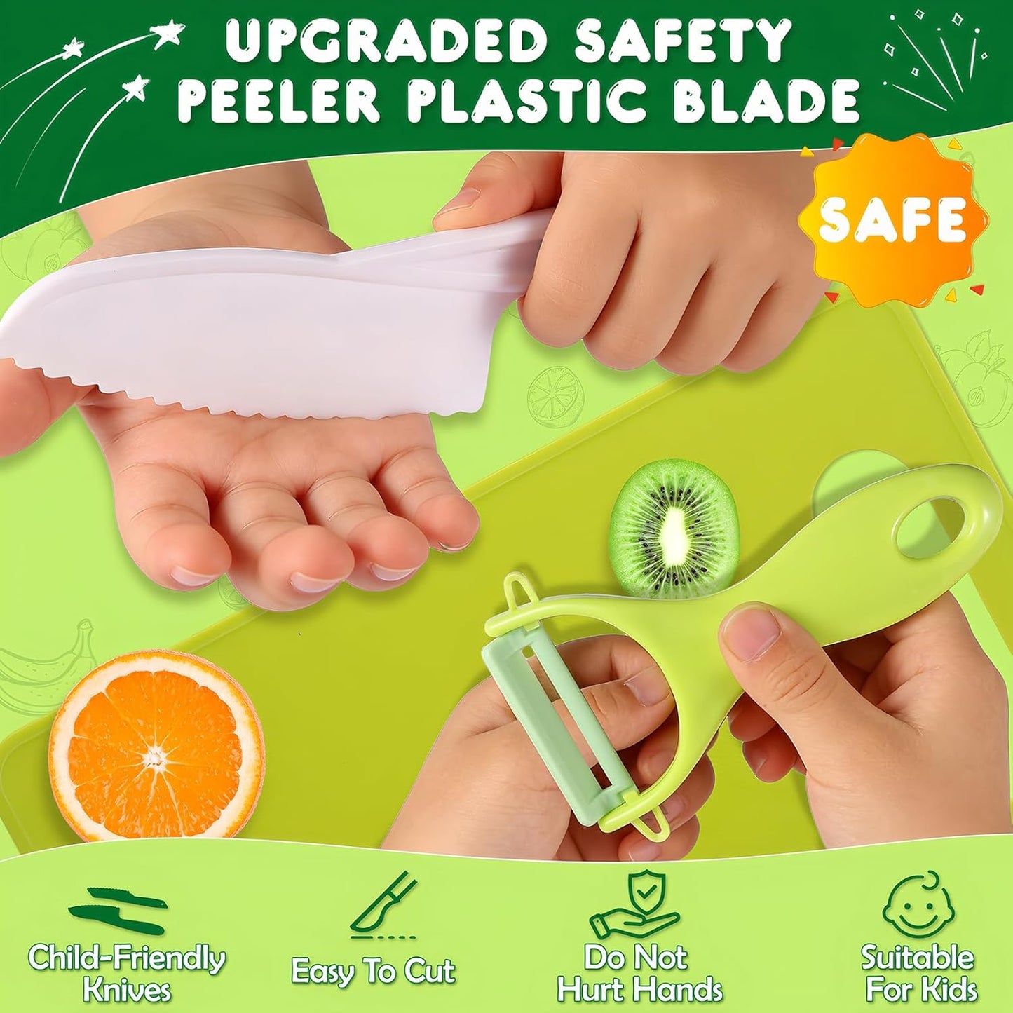 16PCS Kids Cooking Set with Safe Peeler – Montessori Kitchen Tools for Kids Real Kids Knife Set Child-Safe Plastic Knives Toddler Cooking Set Toy Suitable for Ages 3-10 for Toddler