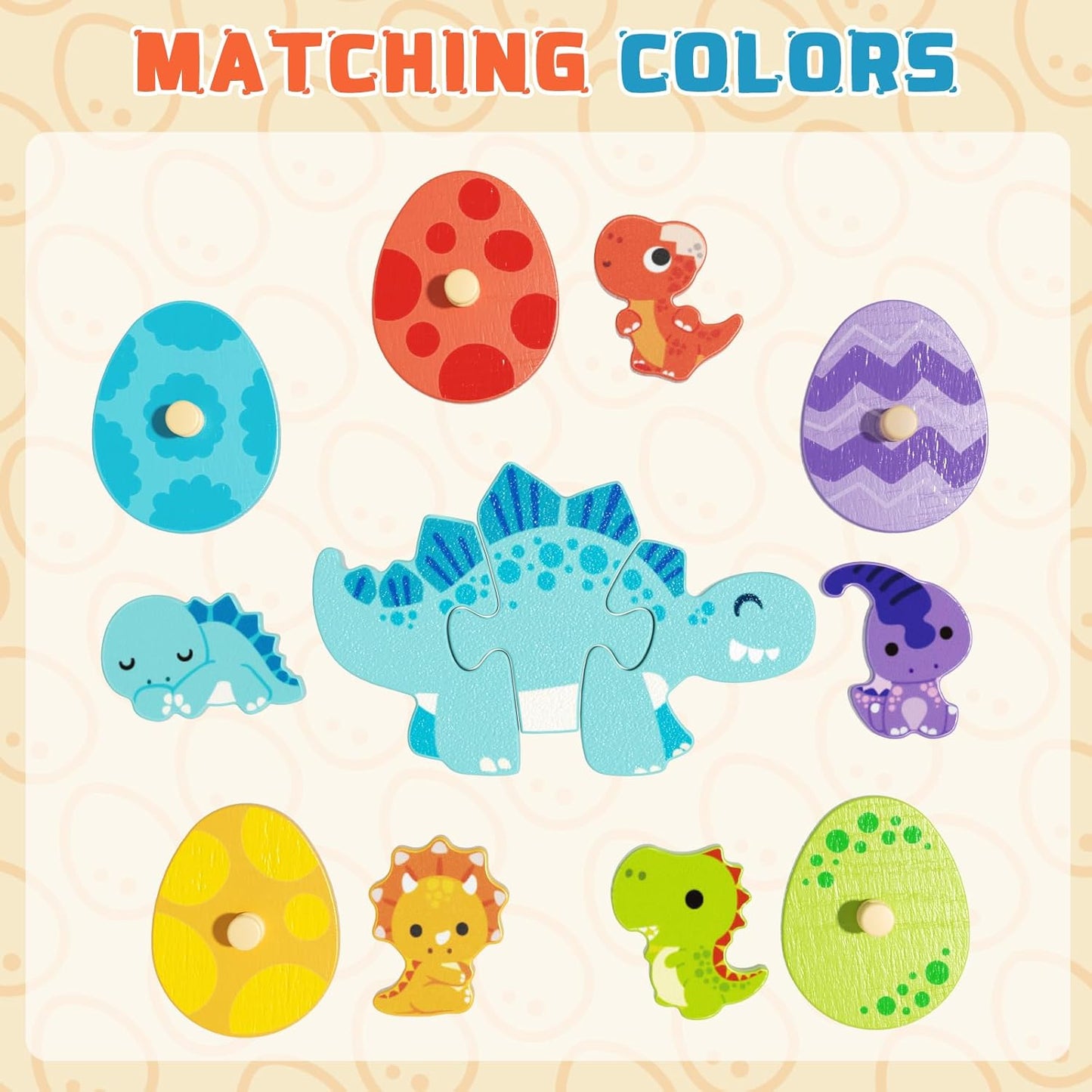 Wooden Toddler for Puzzle 2-4, Dinosaur Matching Eggs Peg Puzzles, Preschool Learning Educational Montessori Toys for 2 3 4 Year Old Boys Girls