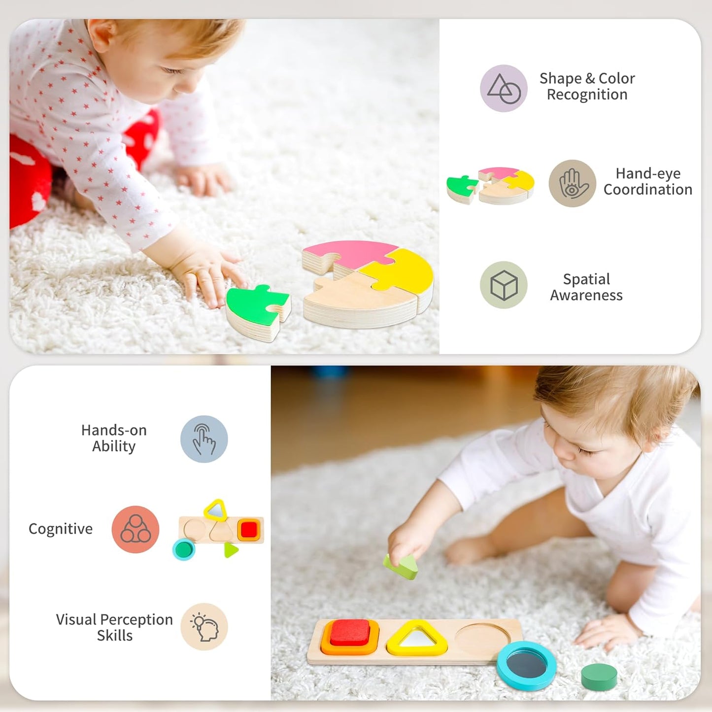 WOODMAM Montessori Toys for Babies 7-12 Months, 9 in 1 Educational Wooden Toys Set, Includes Object Permanent Box, Stacking Cups, Mirror Puzzle, Ring Stacker and More