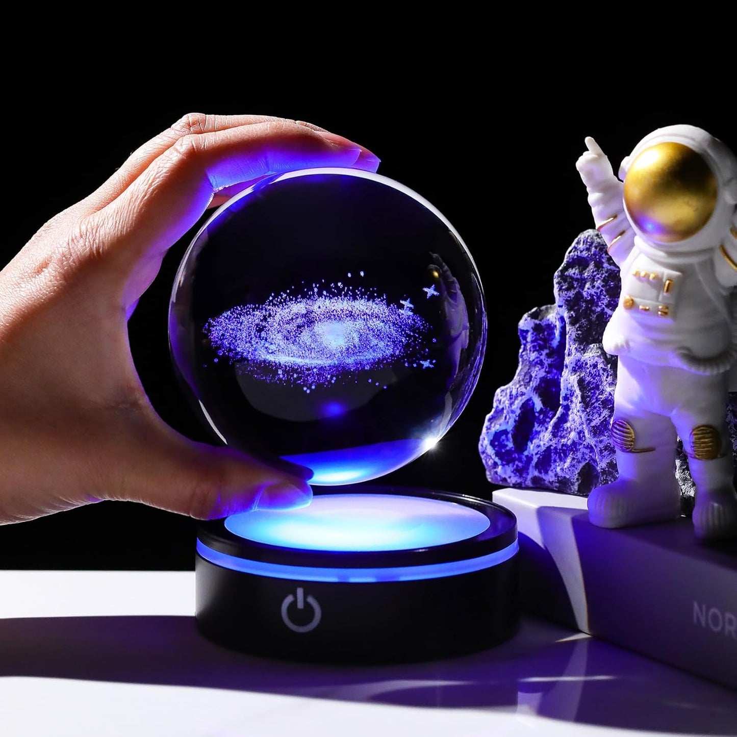YWHL 3D Solar System Crystal Ball 80mm with Light Base, Laser Engraved Glass Planet Solar System Model Sphere Night Light Decor Space Universe Astronomy Gifts for Women Men Teens Boys and Girls