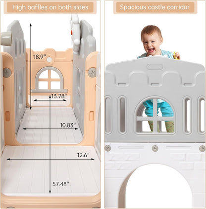 Garvee Toddler Slide 8 in 1 Toddler Playset for Toddlers Age 1-3, Baby Playset for Indoor Outdoor Playground with Climber, Crawling Tunnel, Basketball Hoop, Telescope, Toy Storage