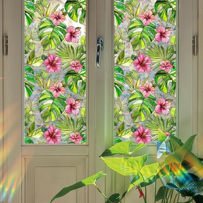 Flower Stained Glass Window Film Decorative Static Cling Stickers Sun Blocking Privacy Decals for Home Car White Lily