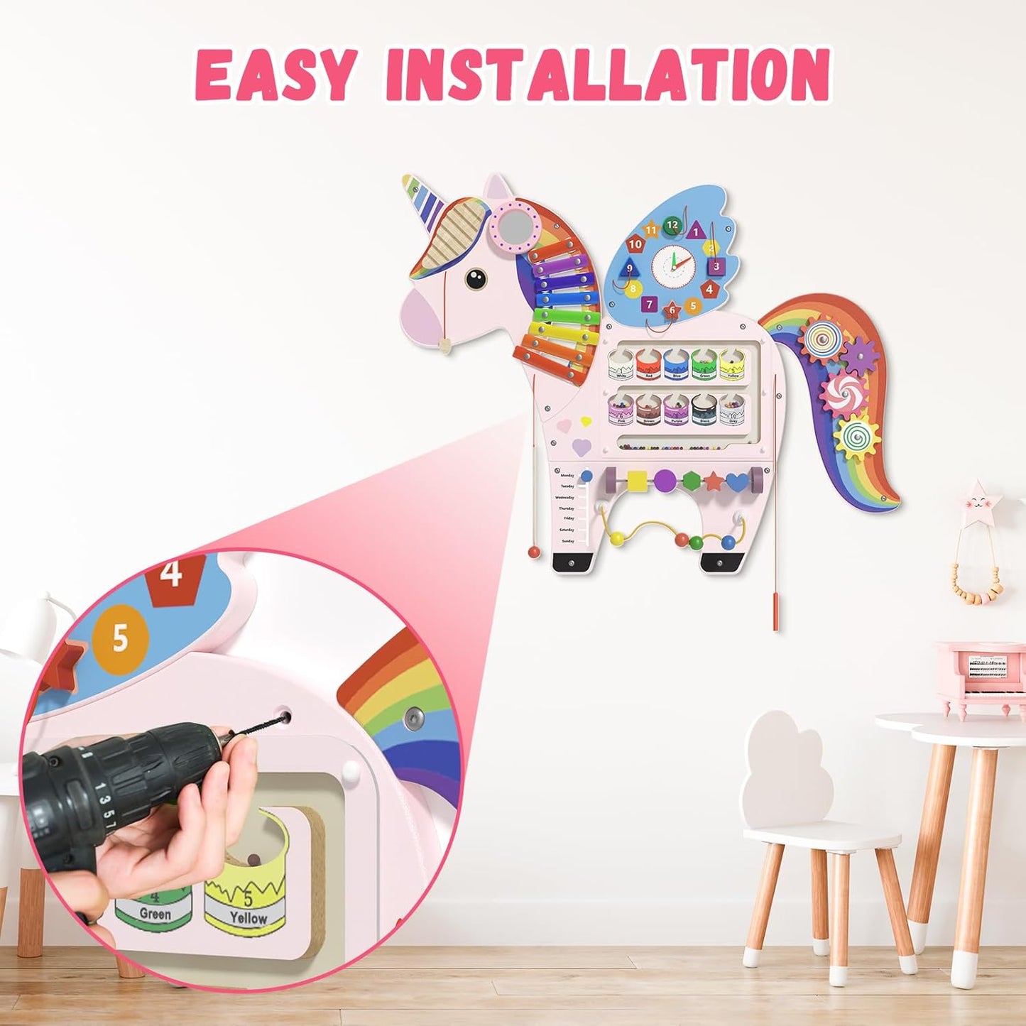 Spacocld Rocket Activity Wall Busy Board Panels - Sensory Wall Panel for Kids, Montessori Toddler Wall Activity Board(5PCS)