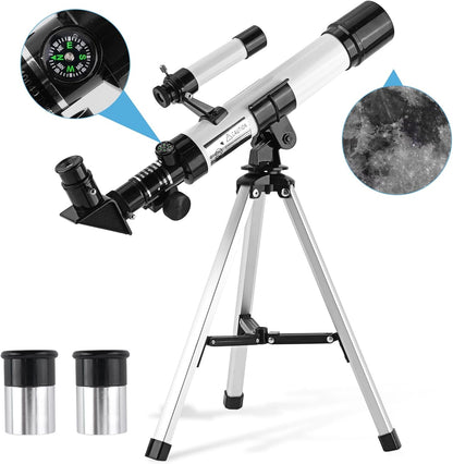 Telescope for Kids & Beginners 40mm Aperture 400mm AZ Mount Astronomical Refracting Telescope with Finder Scope Compass and Tripod