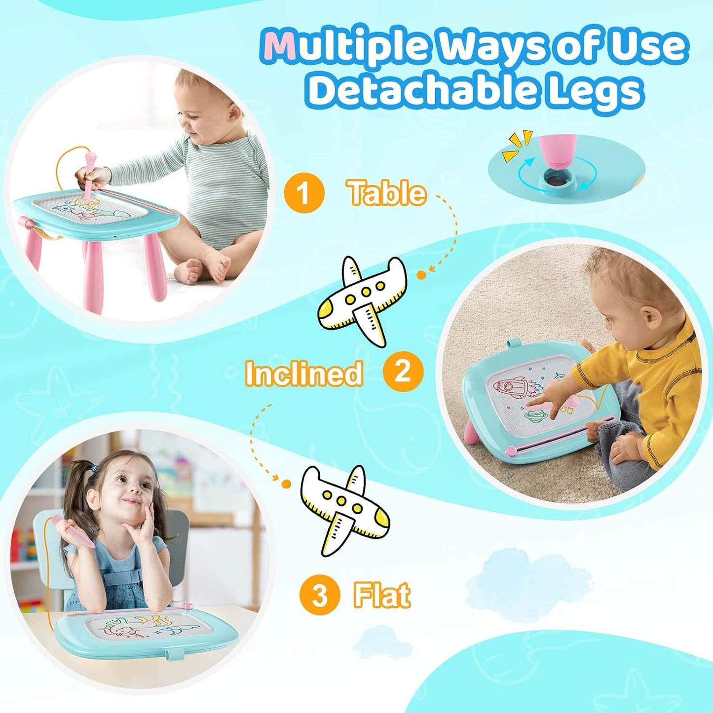 Kikidex Magnetic Drawing Board, Toddler Girl Toys for 1-3 Year Old, Doodle Board Pad Learning and Educational Toys for 1 2 3 Year Old Baby Kids Birthday Gift (Light Blue)