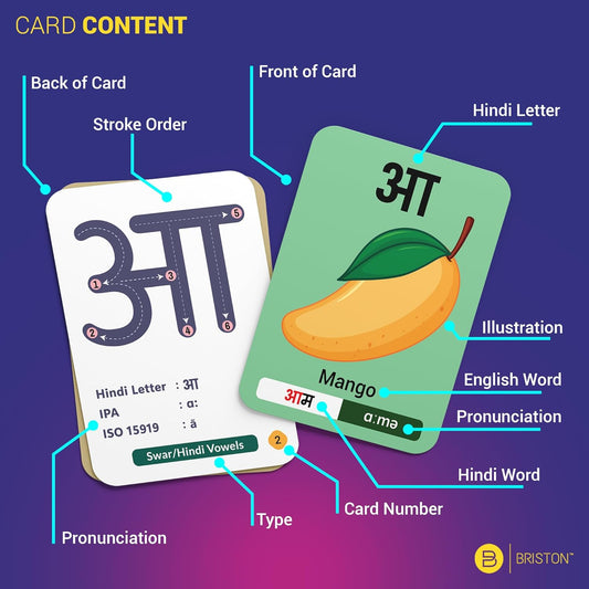 Briston Hindi Alphabet Flash Cards with Audio – Learn Hindi Letters and Pronunciation for Kids and Adults – Educational Language Learning Flashcards for Beginners, Classroom, Homeschool