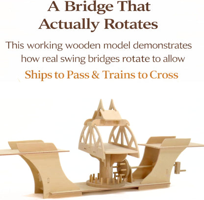 PATHFINDERS Swing Bridge STEM Kit – Wooden Mechanical Bridge Model to Build – DIY Engineering Kit for Kids & Adults – Hand-Powered Gear Mechanism – Educational Science & Engineering Toy