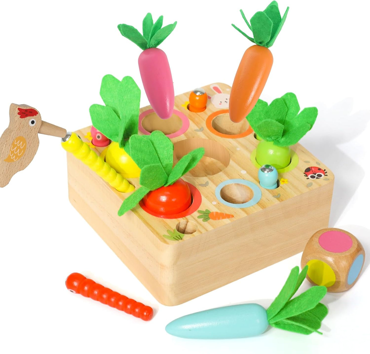Ancaixin Montessori Toys for Babies 6-12 Months, Wooden Toys for 1 Year Old Boys and Girls, Educational Carrot Harvest Toy for Toddlers, Shape Sorting Matching Puzzle, Developmental Birthday Gifts