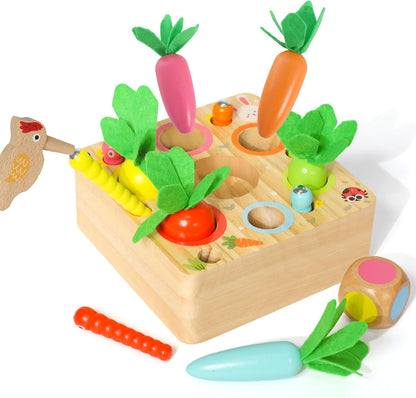 Ancaixin Montessori Toys for Babies 6-12 Months, Wooden Toys for 1 Year Old Boys and Girls, Educational Carrot Harvest Toy for Toddlers, Shape Sorting Matching Puzzle, Developmental Birthday Gifts