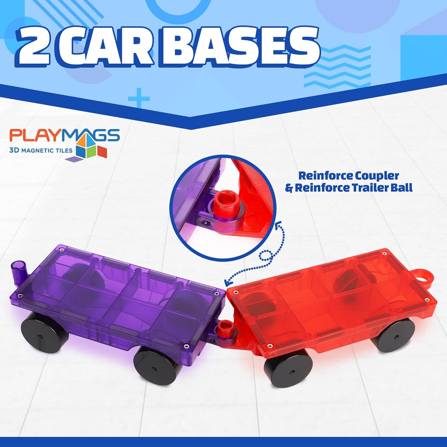 Playmags Magnetic Tiles for Kids 100-Piece Set, STEM Educational Building Blocks Toys for Kids, Includes Click-in ABC Learning Tiles, Gift for Boys & Girls, Add on Magnetic Figures, Car Set Available