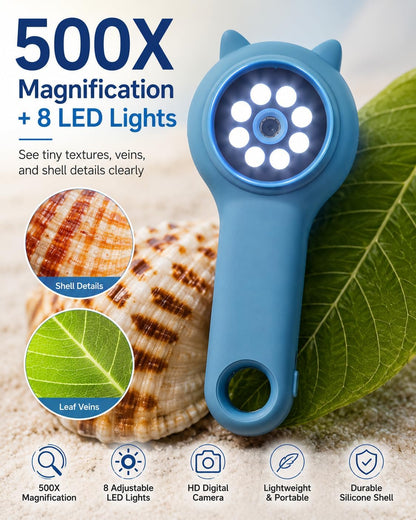 Microscope for Kids - Electronic Handheld Magnifying Glass for Children-STEM Outdoor Science Kit for Summer Travel & Camping Toy,Birthday Gifts Toys for 5-8 9-12 Year Old Girls（Purple）