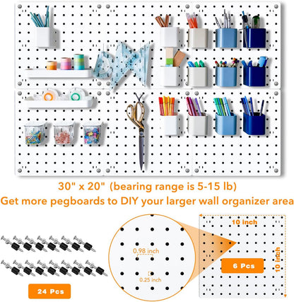 6Pcs Pegboard, Peg Board, Pegboard Wall Organizer, Mount Display Pegboard Kits fit Pegboard Storage, Small Pegboard for Craft Room Garage Kitchen, Peg Boards for Walls - White Pegboards Panels