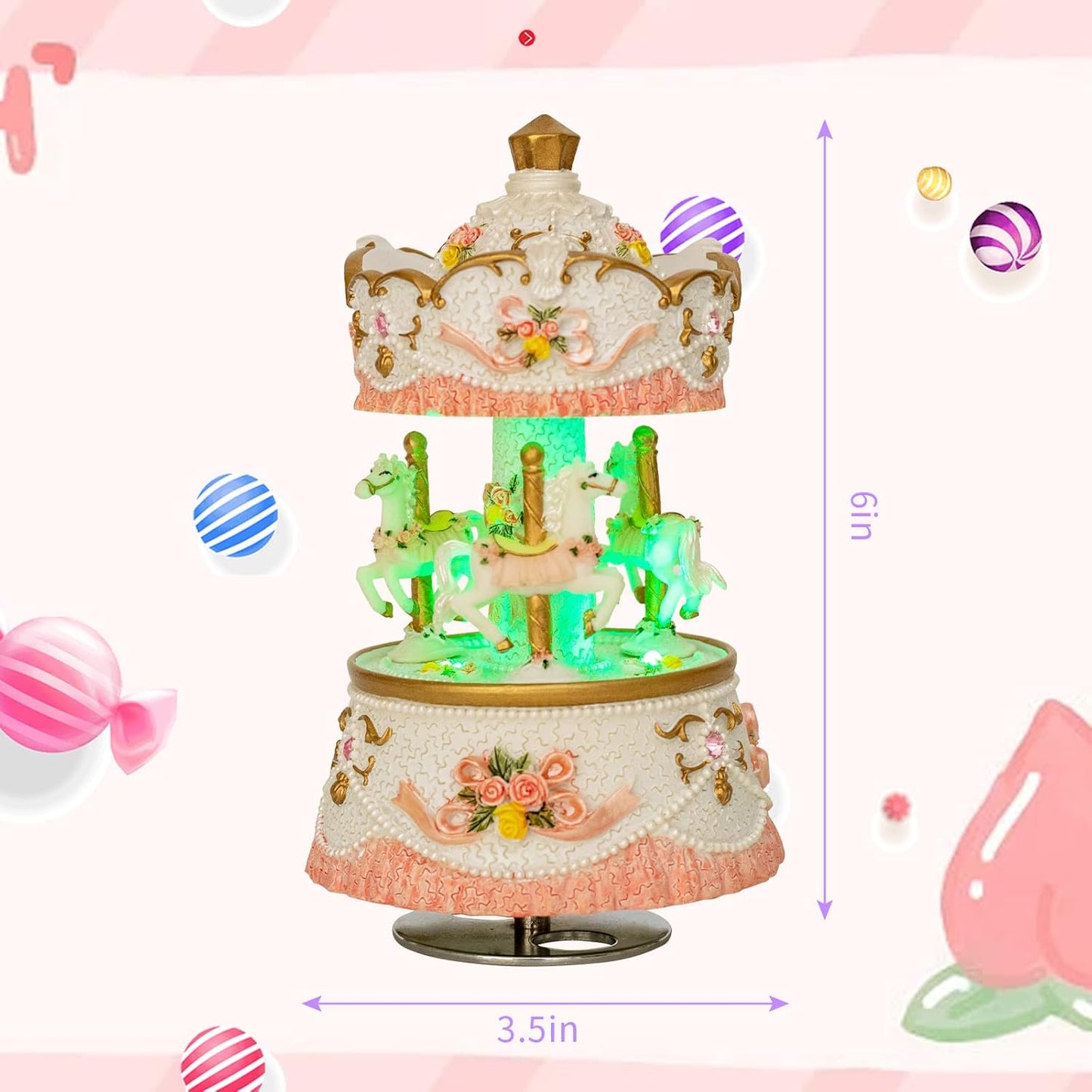 Unicorn Musical Snow Globe for Kids Girls Carousel Music Box with 7 Led Lights Swirling Glitter for Birthday Valentines