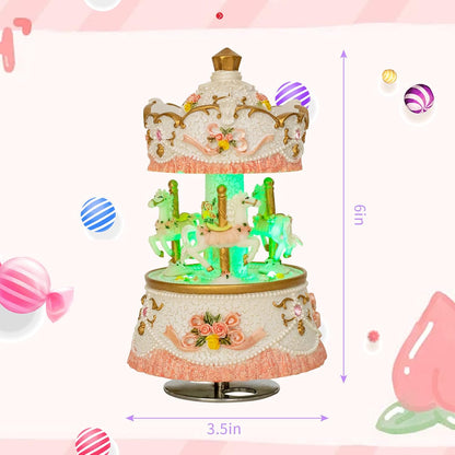 Unicorn Musical Snow Globe for Kids Girls Carousel Music Box with 7 Led Lights Swirling Glitter for Birthday Valentines