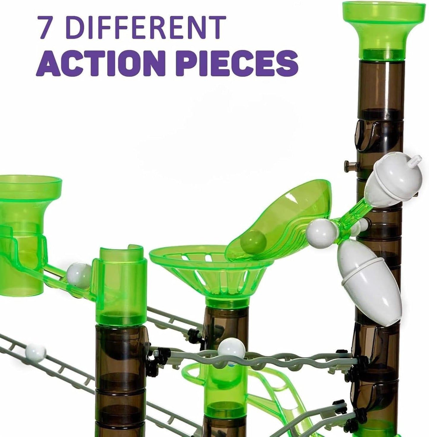 Marble Genius Marble Rails Starter Set, 200 Piece Marble Run for Kids 8+ (30 Marbles, 30 Rail Pieces, 12 Base Pieces & More), STEM, Full-Color Instructions, Great for Kids & Teens