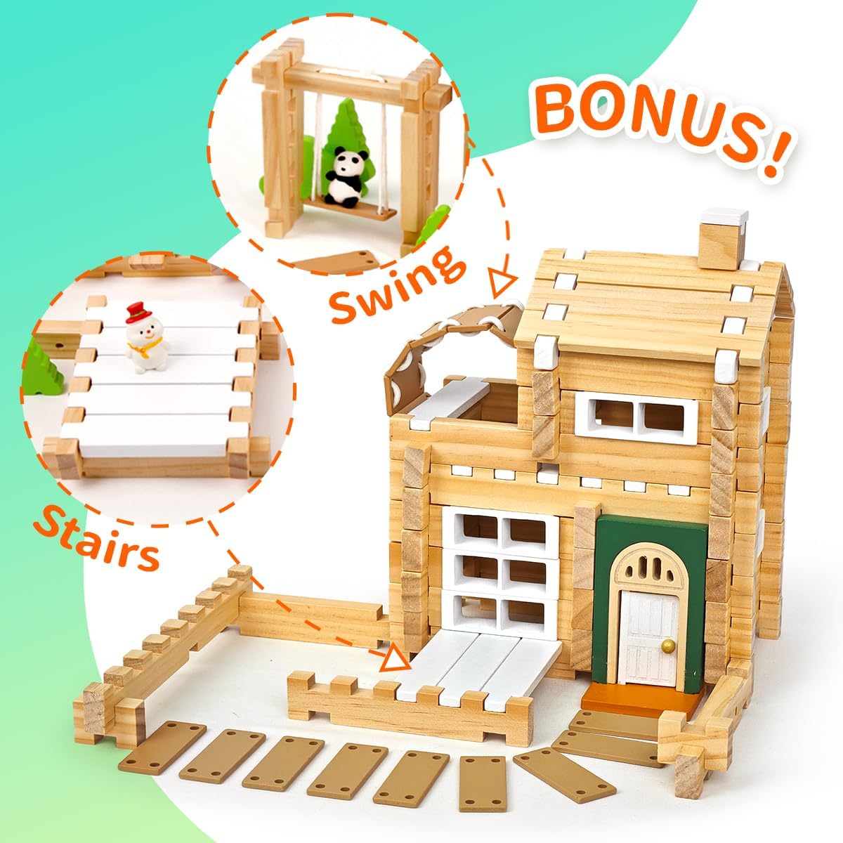 Jovi-mindly＆Notchies 96 PCS Wooden Blocks Wooden Toys with Storage Bag, Preschool Learning Toys Wood Blocks Building for Kids Ages 4-8 Creative Construction Game,FSC Certified,Birthday Toys Gifts