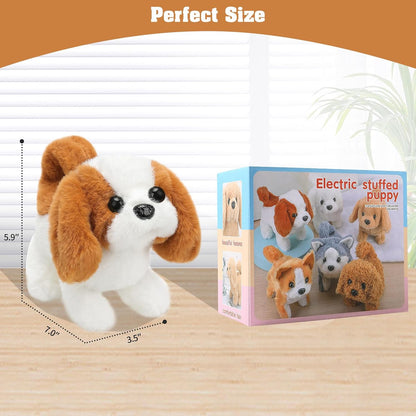 KSABVAIA Plush Teddy Toy Puppy Electronic Interactive Dog - Walking, Barking, Tail Wagging, Stretching Companion Animal for Kids Toddlers