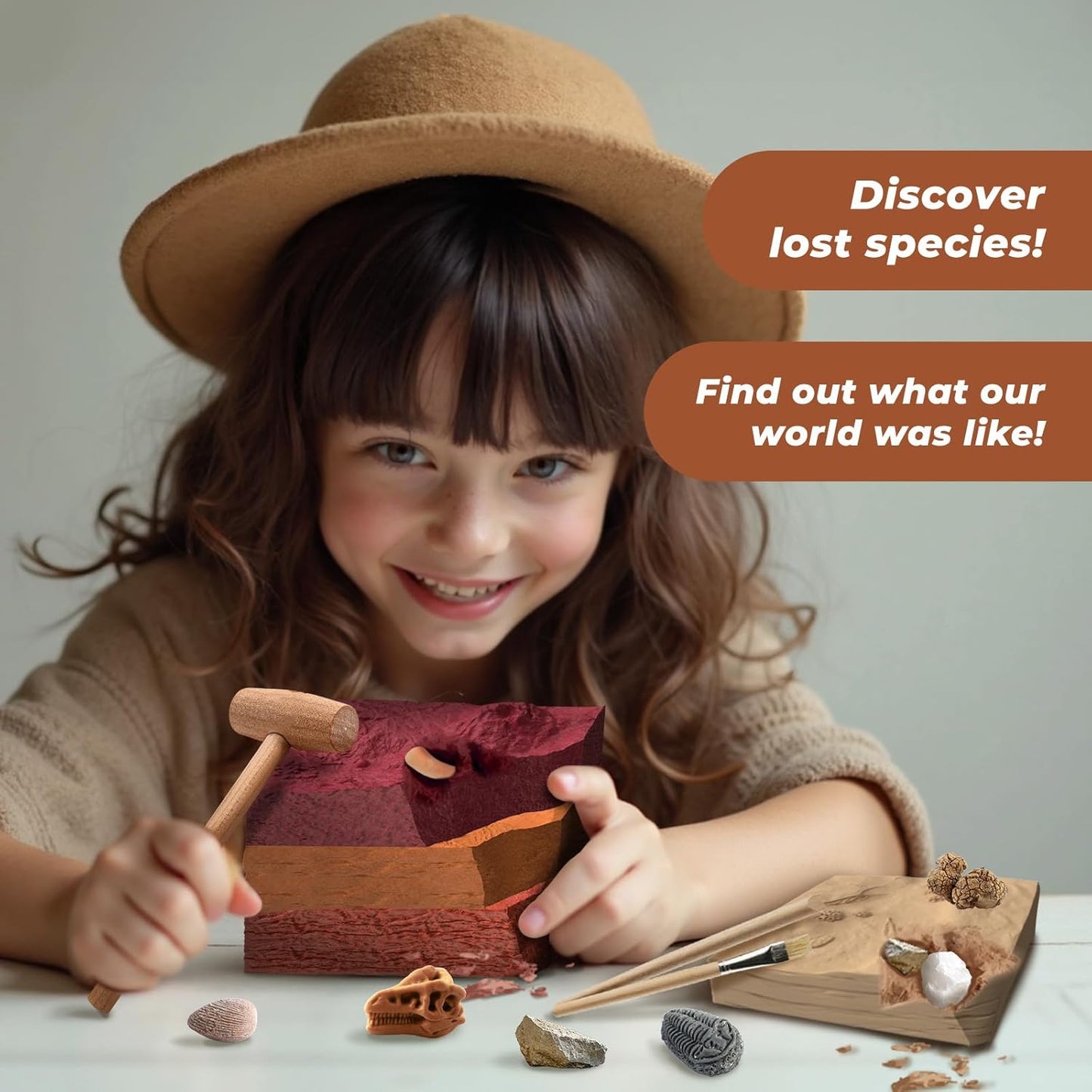 EDUMAN Paleontological Site Fossil Dig Kit for Kids, Dig Up 4 ERAS Ancient Creatures Kit, Archaeology Kits with Rocks and Minerals, Educational Stem Toy for Kids Age 6+, Birthday Gift for Boys Girls