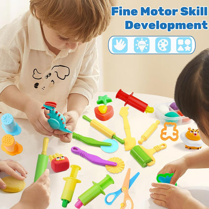 Dough Tool Kit,9 Pcs Basic Clay and Dough Tools Starter Set for Kids Includes Cutters Roller, Rolling Pins, Safety Scissors,Dough Extruder,Plastic Knife