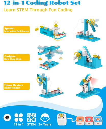 WhalesBot A1 Coding Toy for Kids, Building Block Robot, Fun STEM Toy with Magnetic Controller and Sensor Blocks, Screen-Free Coding with 3 Guide Books for Kids 3-6