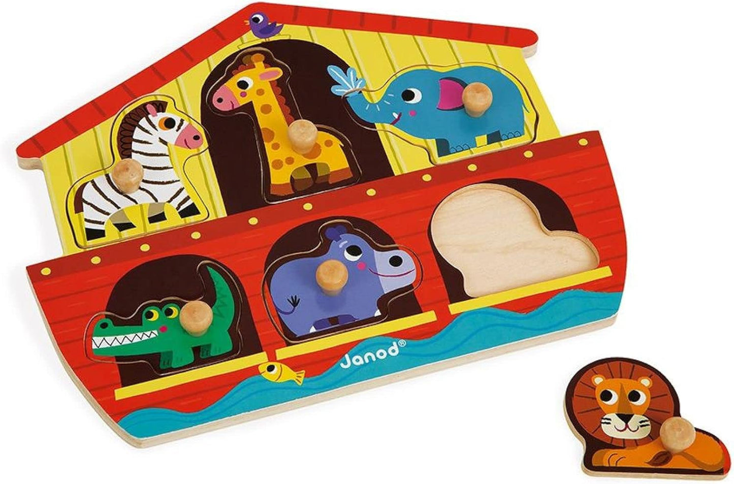 Janod 6 Piece Noah’s Ark Peg Puzzle - Ages18 Months+ - J07062