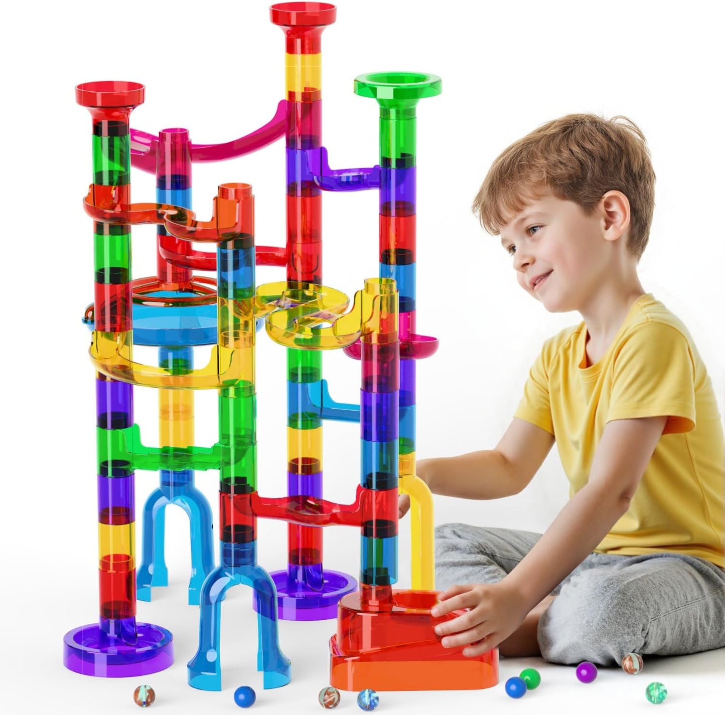 Ifollower Marble Run, 150Pcs Mable Track Race Toys for Kid, Upgrade Marble Maze Game Building Blocks STEM Learning Toy, Birthday for Boys Girls Aged 3-12