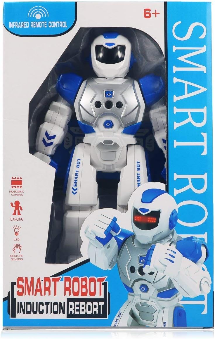 Remote Control Robot for Kids,Intellectual Gesture Sensor Programmable Robots with Infrared Controller Early Education Toys can Dance Sing Walk,Best Gift for Children (Blue/White)