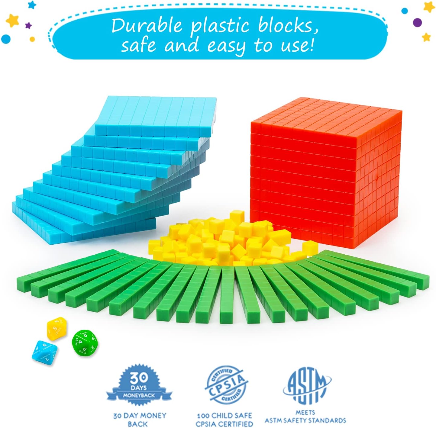 Simply magic 141 PCS Base Ten Blocks for Math - Math Manipulatives K-3, Unit Blocks 1st 2nd 3rd Grade, Counting Blocks - Kindergarten Set, Math Blocks Ones Tens Hundreds, Place Value Number Cubes