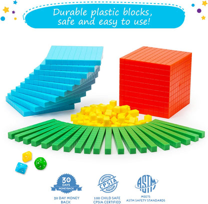Simply magic 141 PCS Base Ten Blocks for Math - Math Manipulatives K-3, Unit Blocks 1st 2nd 3rd Grade, Counting Blocks - Kindergarten Set, Math Blocks Ones Tens Hundreds, Place Value Number Cubes