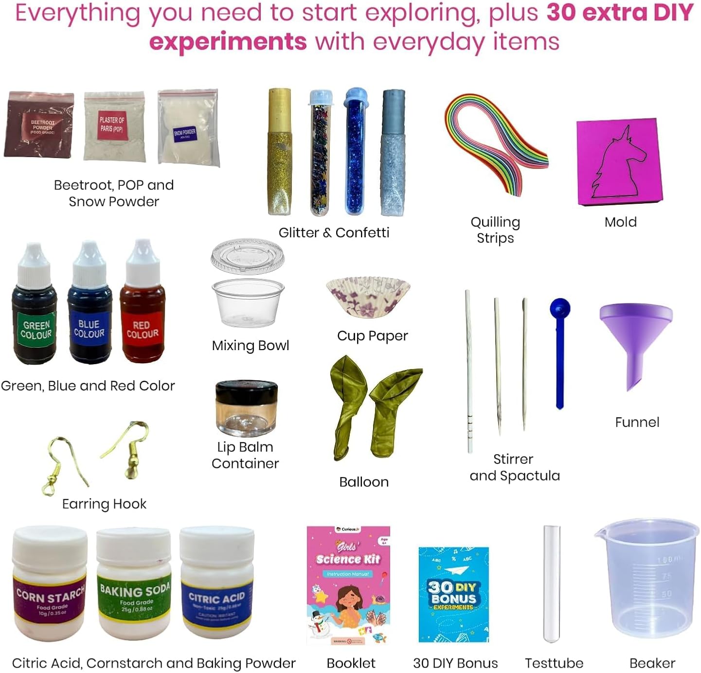 50+ Experiments Science Kit for Girls, Includes DIY Nail Art, Personalised Jewellery, Lip Balm, Frozen Wonderland | Birthday Gift for Girls, Educational Toy for Kids - Curious Junior