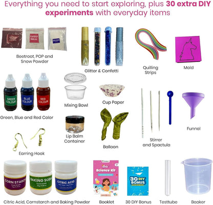 50+ Experiments Science Kit for Girls, Includes DIY Nail Art, Personalised Jewellery, Lip Balm, Frozen Wonderland | Birthday Gift for Girls, Educational Toy for Kids - Curious Junior