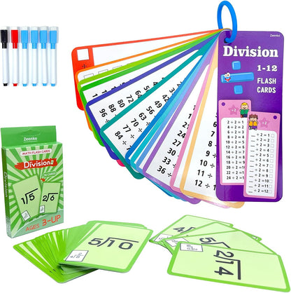 1-12 Math Flash Cards with 6 Dry Erase Pens, 15Pcs Big Multiplication Flash Cards + 36 Pcs Random Double-Sided Multiplication Practice Cards, Educational Math Flashcards for Kids Ages 6+